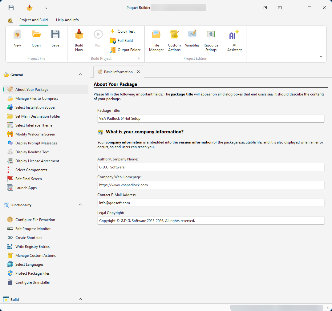 Main navigation panels inside Paquet Builder