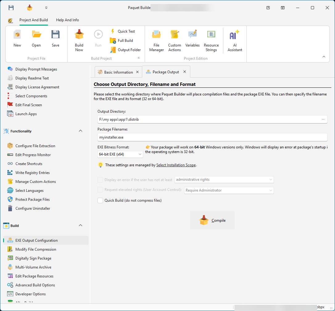 Build configuration panel