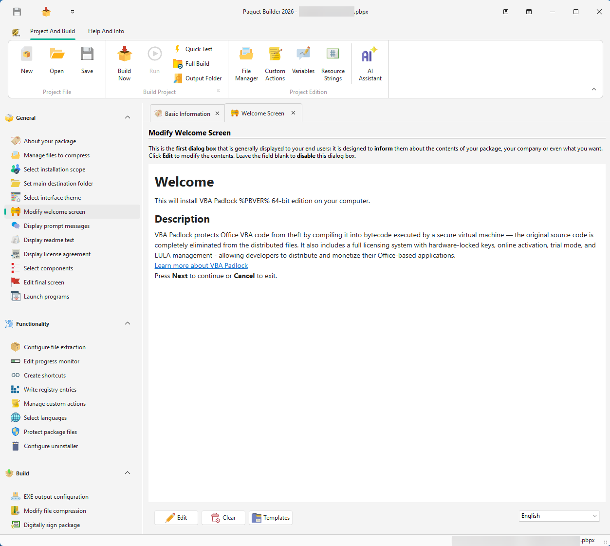 Paquet Builder main interface