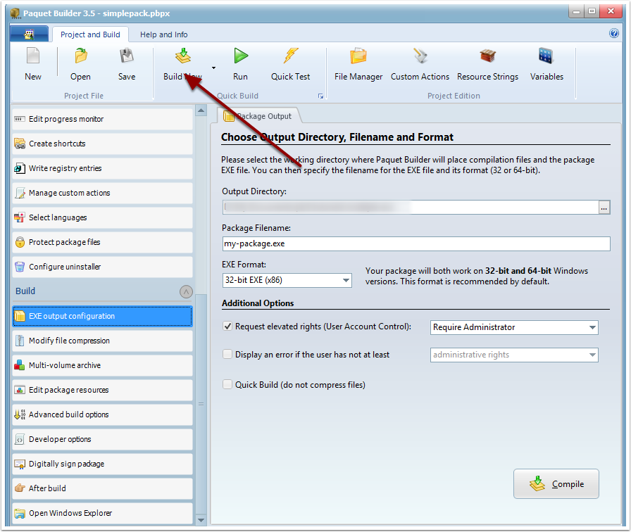 Click Build Now to create the Self-Extracting EXE file