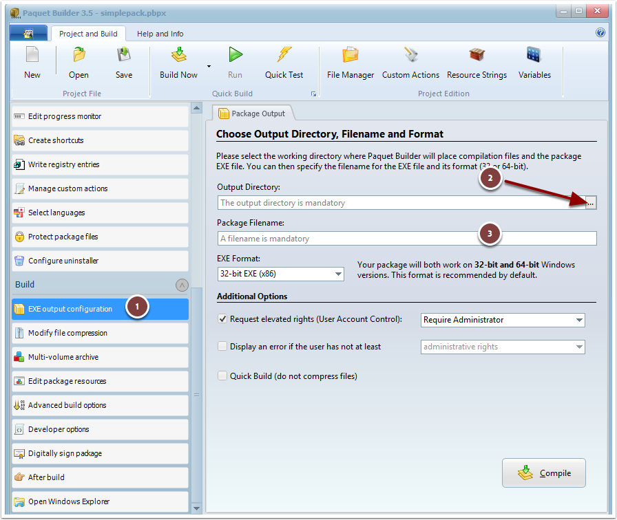 Provide the full path to the Self-extracting installer executable (EXE file) that will be created and that you will distribute to your users.